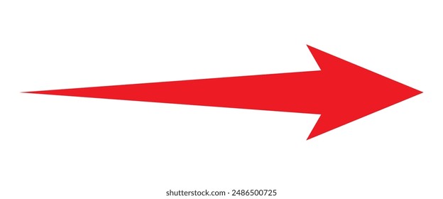 Straight long arrow, right thin line, horizontal element, thick pointer vector long arrow icon isolated on white background. Simple illustration. Red long arrow icon.