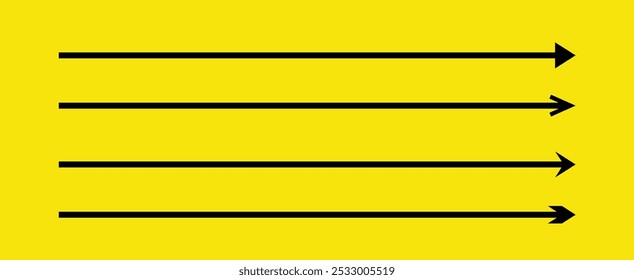 Straight Long Arrow. Set of simple Symbols for apps and websites. Vector flat illustration. Black pointers isolated on yellow background.
