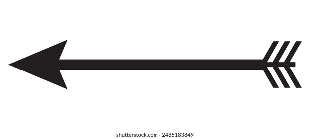 Straight long arrow sign, left thin line, black cursor, horizontal element, thick pointer vector icon isolated on white background. Simple illustration.