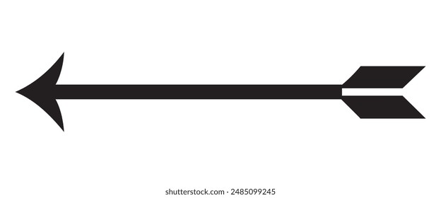 Straight long arrow vector icon pointing left, black cursor, horizontal element, thick pointer vector icon isolated on white background.