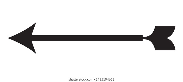 Straight long arrow vector sign. left pointing, black cursor arrow icon isolated on white background.