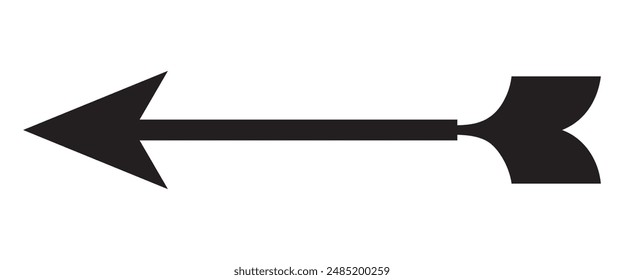 Straight long arrow vector sign pointing left, black cursor, horizontal element, thick pointer vector icon isolated on white background. Simple illustration.