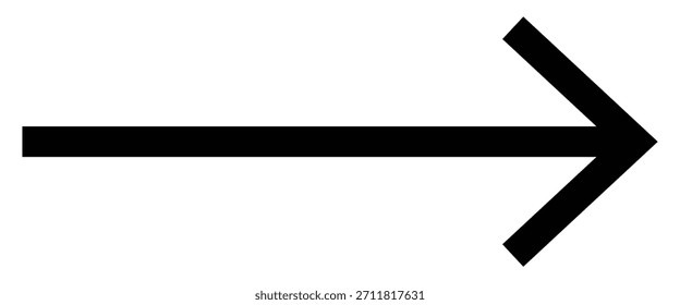 Seta preta longa e reta.  Linha fina, seta horizontal preta apontando para o lado direito. Ícone preto vetorial isolado no fundo branco. 