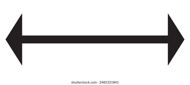 Straight long double arrow icon. Thin line art 2 side arrow for illustration. Black symbol for measuring. Contour isolated vector arrow sign on white background