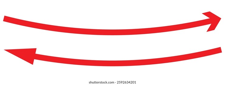 Straight long double curve arrow vector. Horizontal long straight arrow with two left and right pointers. Red width symbol isolated on white background. Curve arrow icon.