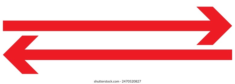 Straight long double vector arrow. Horizontal long straight arrow with two left and right pointers. Black width symbol isolated on white background. 11:11