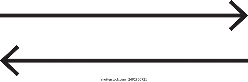 Straight long double vector arrow. Horizontal long straight arrow with two left and right pointers. Black width symbol isolated on white background.