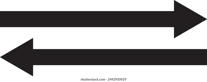 Straight long double vector arrow. Horizontal long straight arrow with two left and right pointers. Black width symbol isolated on white background.