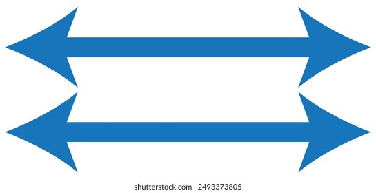 Straight long double vector arrow. Horizontal long straight arrow with two left and right pointers. Black width symbol isolated on white background