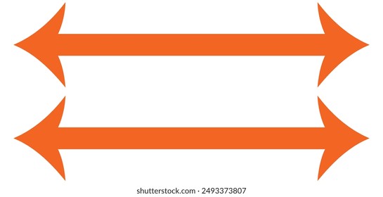 Straight long double vector arrow. Horizontal long straight arrow with two left and right pointers. Black width symbol isolated on white background
