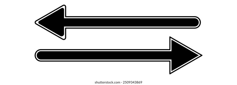 Straight long double vector arrow. Horizontal long straight arrow with two left and right pointers eps 10.