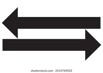 Straight long double vector arrow. Horizontal long straight arrow with two left and right pointers. Black width symbol isolated on white background