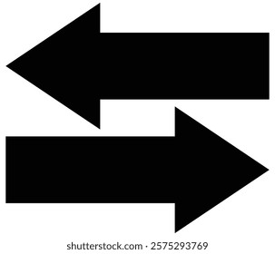 Straight long double vector arrow. Horizontal long straight arrow with two left and right pointers. Black width symbol. Arrow pointing. Vector set of trendy long arrows left and right in flat style. 