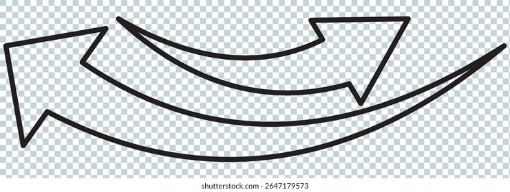 Straight long double vector arrow. Horizontal long straight arrow with two left and right pointers. Black width symbol isolated on white background