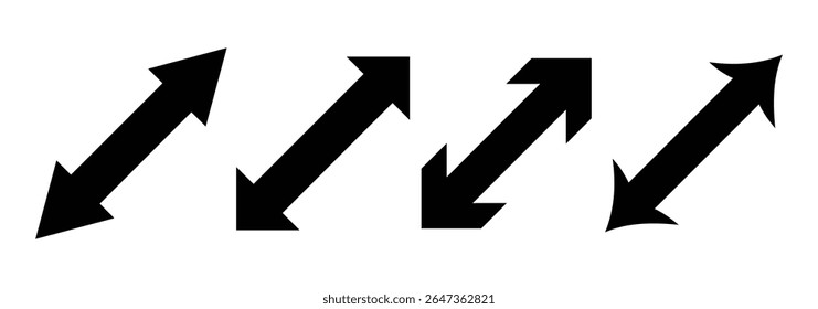 Straight long double vector arrow. Horizontal long straight arrow with two left and right pointers. Dual sided arrow vector icon. Vector illustration. 