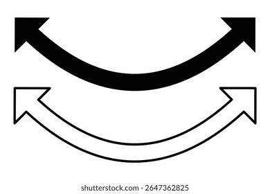 Straight long double vector arrow. Horizontal long straight arrow with two left and right pointers. Dual sided arrow vector icon. Vector illustration. 