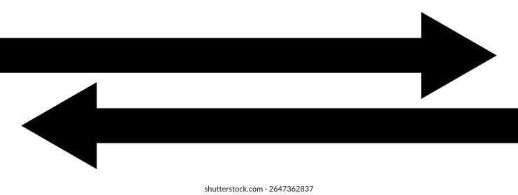 Straight long double vector arrow. Horizontal long straight arrow with two left and right pointers. Dual sided arrow vector icon. Vector illustration. 