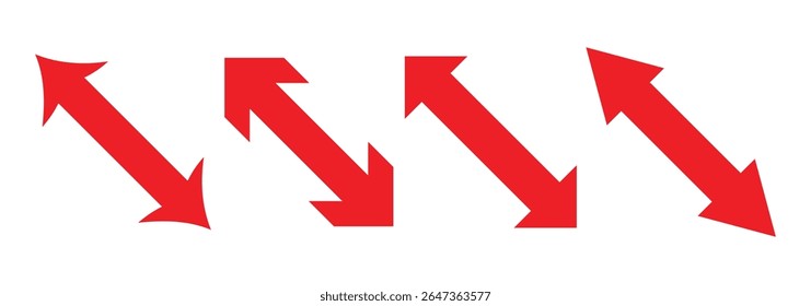 Straight long double vector arrow. Dual sided arrow vector. Horizontal long straight arrow with two left and right pointers. Double arrow icon set. two side arrows icon vector. Vector illustration.