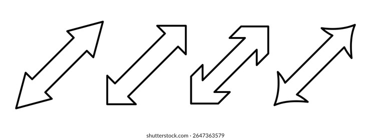 Straight long double vector arrow. Dual sided arrow vector. Horizontal long straight arrow with two left and right pointers. Double arrow icon set. two side arrows icon vector. Vector illustration.