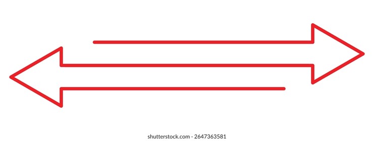 Straight long double vector arrow. Dual sided arrow vector. Horizontal long straight arrow with two left and right pointers. Double arrow icon set. two side arrows icon vector. Vector illustration.