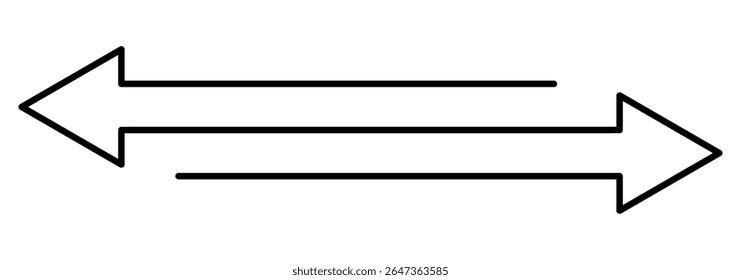 Straight long double vector arrow. Dual sided arrow vector. Horizontal long straight arrow with two left and right pointers. Double arrow icon set. two side arrows icon vector. Vector illustration.