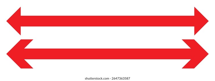 Straight long double vector arrow. Dual sided arrow vector. Horizontal long straight arrow with two left and right pointers. Double arrow icon set. two side arrows icon vector. Vector illustration.