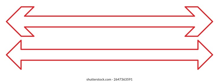 Straight long double vector arrow. Dual sided arrow vector. Horizontal long straight arrow with two left and right pointers. Double arrow icon set. two side arrows icon vector. Vector illustration.