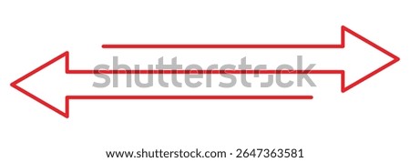 Straight long double vector arrow. Dual sided arrow vector. Horizontal long straight arrow with two left and right pointers. Double arrow icon set. two side arrows icon vector. Vector illustration.