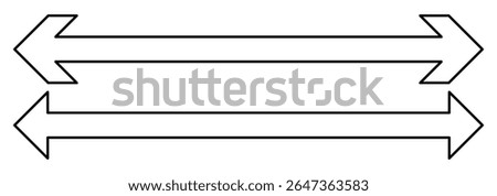 Straight long double vector arrow. Dual sided arrow vector. Horizontal long straight arrow with two left and right pointers. Double arrow icon set. two side arrows icon vector. Vector illustration.