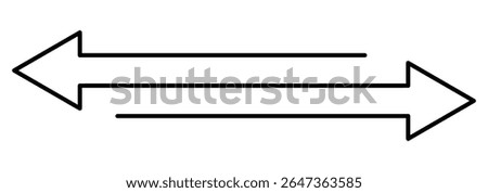 Straight long double vector arrow. Dual sided arrow vector. Horizontal long straight arrow with two left and right pointers. Double arrow icon set. two side arrows icon vector. Vector illustration.