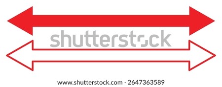 Straight long double vector arrow. Dual sided arrow vector. Horizontal long straight arrow with two left and right pointers. Double arrow icon set. two side arrows icon vector. Vector illustration.