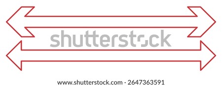 Straight long double vector arrow. Dual sided arrow vector. Horizontal long straight arrow with two left and right pointers. Double arrow icon set. two side arrows icon vector. Vector illustration.