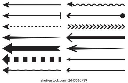 Straight long horizontal arrow set. Vector illustration flat style. Isolated on white background. arrow vector. EPS 10