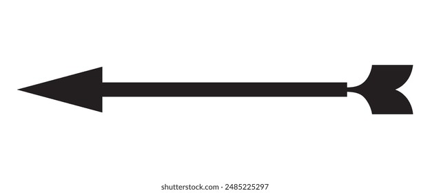 Straight long left pointing vector arrow icon. Black cursor solid long arrow icon.