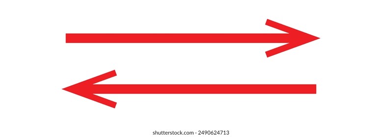 Straight long left  right vector arrow icon. Red long  2 sided arrow pointing right. Long arrow vector illustration. eps 10