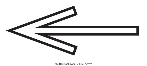 Straight Long linear vector icon. Black outline horizontal arrow pointing left.