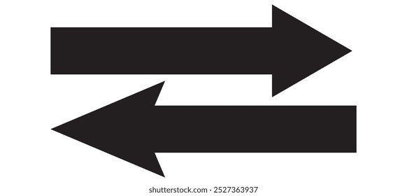 Straight long right vector arrow icon. Horizontal dual long straight arrow. Dual sign. Transfer icon. Exchange arrow icon. Cryptocurrency, stock and forex investment trading analysis symbol