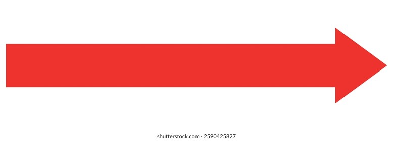 Straight long right vector arrow icon. Red long arrow pointing right. Long arrow vector illustration