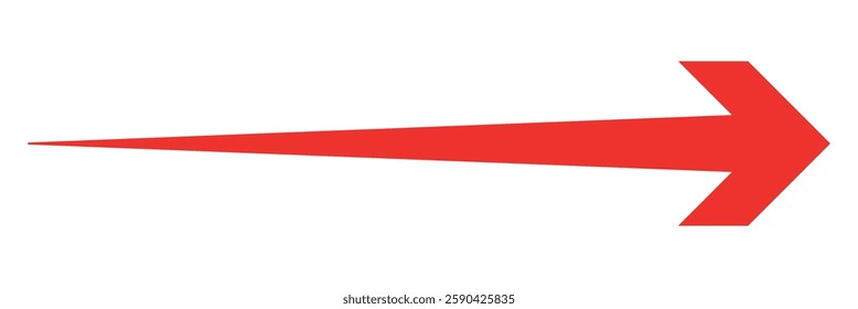 Straight long right vector arrow icon. Red long arrow pointing right. Long arrow vector illustration