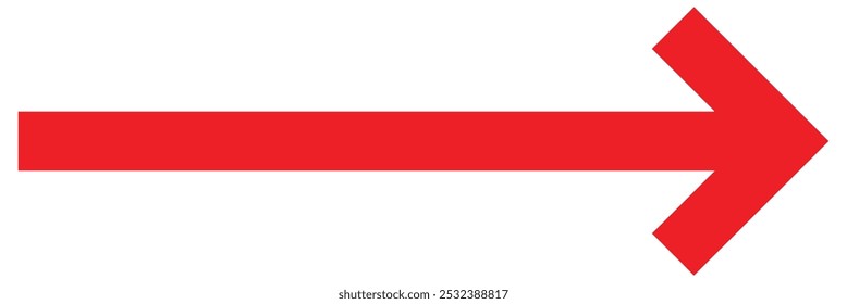 Straight long thin right vector arrow icon. Red Long arrow vector, icon. Red horizontal arrow. Vector illustration. Eps 10.