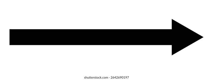 Straight long thin right vector arrow icon. Black arrow pointing right. Simple black long arrow icon for navigation and direction. Long arrow icon in flat design. Vector illustrator