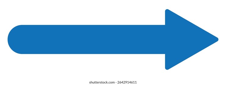 Straight long thin right vector arrow icon. Long arrow vector, Blue long arrow pointing to the right. Vector illustration.