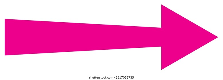 Seta de vetor longa reta. Seta reta longa horizontal com ponteiros para a direita. Símbolo de largura rosa isolado no fundo branco.