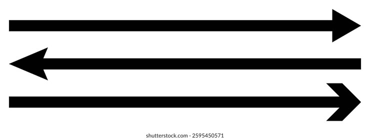 Straight long vector arrow icon. Horizontal long straight arrow with left and right pointers. Long arrows icon set. Arrow pointing. Vector set of trendy long arrows left and right in flat style.