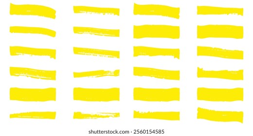 Straight marker line vector strokes. Yellow hand drawn stripes. Text highlighter pen, marker, brush, underlines strokes set.