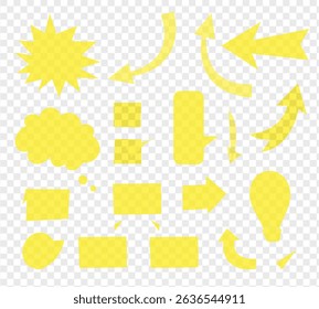 Straight marker line vector strokes. Yellow hand drawn stripes. Text highlighter pen, marker, brush, underlines strokes set. Rough grunge thick paint line texture. Vector sketch rectangle text boxes