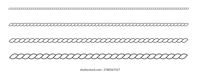 Straight Nautical Rope Border and Divider Outline Icon Set