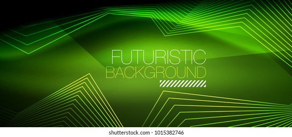 Straight neon lines in dark space, vector techno abstract template