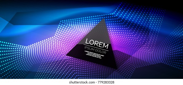 Straight neon lines in dark space, vector techno abstract template