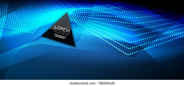 Straight neon lines in dark space, vector techno abstract template